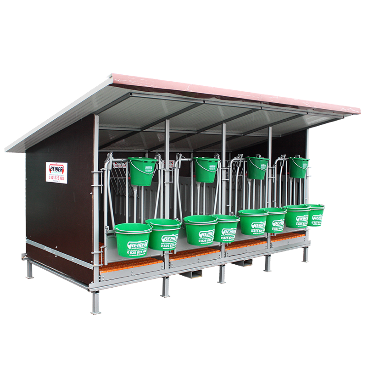 Kälberbox mit isoliertem Dach 4 Plätze mit PVC-Wänden