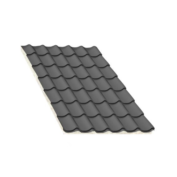 Isoliertes Anthrazitegraues Ziegelblechelement, Stärke 60 mm, 7 m  