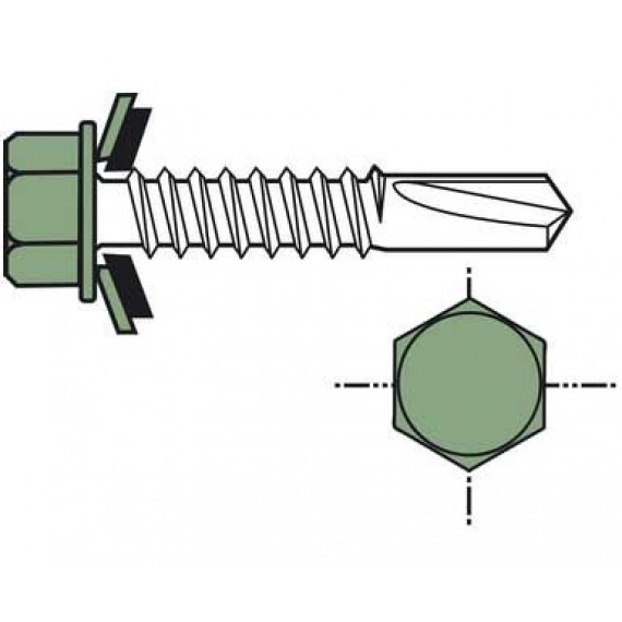 Selbstbohrschraube für Metallwand, kurze 5,5x27, Reseda-Grün RAL6011, 100 Stück  